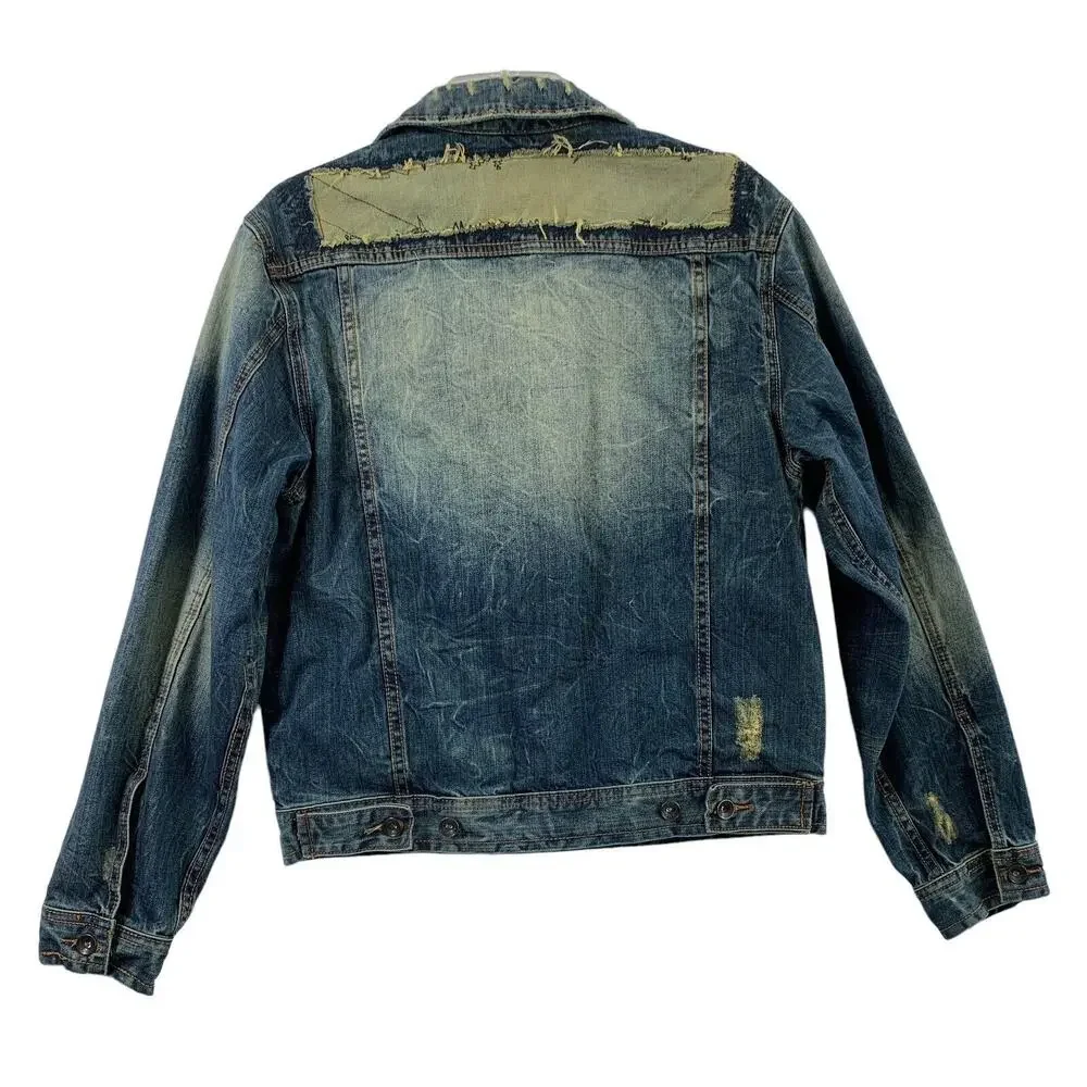 Rocawear Denim‎ Jacket Mens Size 40 Distressed Destroyed Trucker Hip Hop Grunge